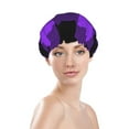 thumbnail image 3 of Kdxio Purple Buffalo Plaid Print Shower Cap for Women,Elastic and Reusable,Double Waterproof Layers Bathing Hat, 3 of 9