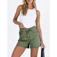 thumbnail image 4 of Summer Matched High Women's Shorts Straight Leg Raw Hem Retro Waist Denim Shorts with Pockets, 4 of 6