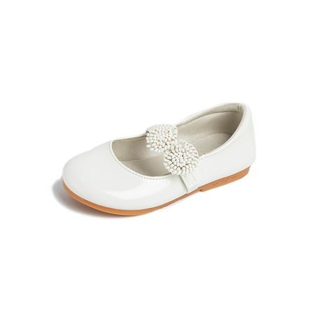 

Lumento Toddler Girl Flats Uniform Mary Jane Dress Shoes Casual Princess Shoe School Performance Ankle Strap White 11little kids