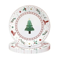 chaungfeng 10 Pcs Disposable Paper Plates, 7-Inch Christmas Tree Printing Tableware, Christmas Theme, for Holiday Gatherings, Party Celebration