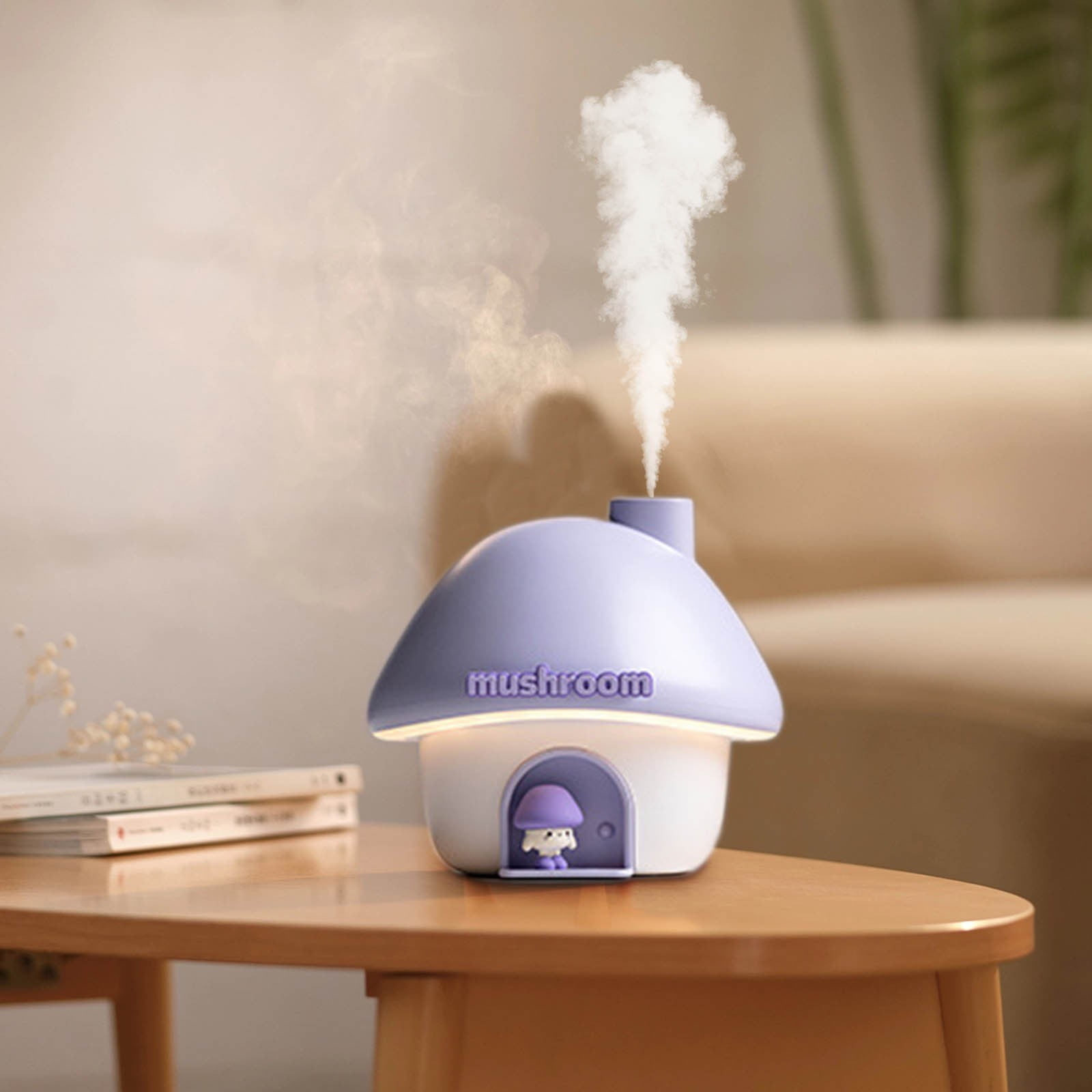 Kingfansion Cute Mushroom House Humidifier, 300ml Small Cool Mist Humidifers, USB Rechargeable Mini Portable Air Humidifer with Night Light, 7 Color Gradient Light for Bedroom Desk