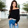 thumbnail image 2 of Women's Off-Shoulder Ribbed Knit Sweater with Long Sleeves - Medium, Black, 2 of 6