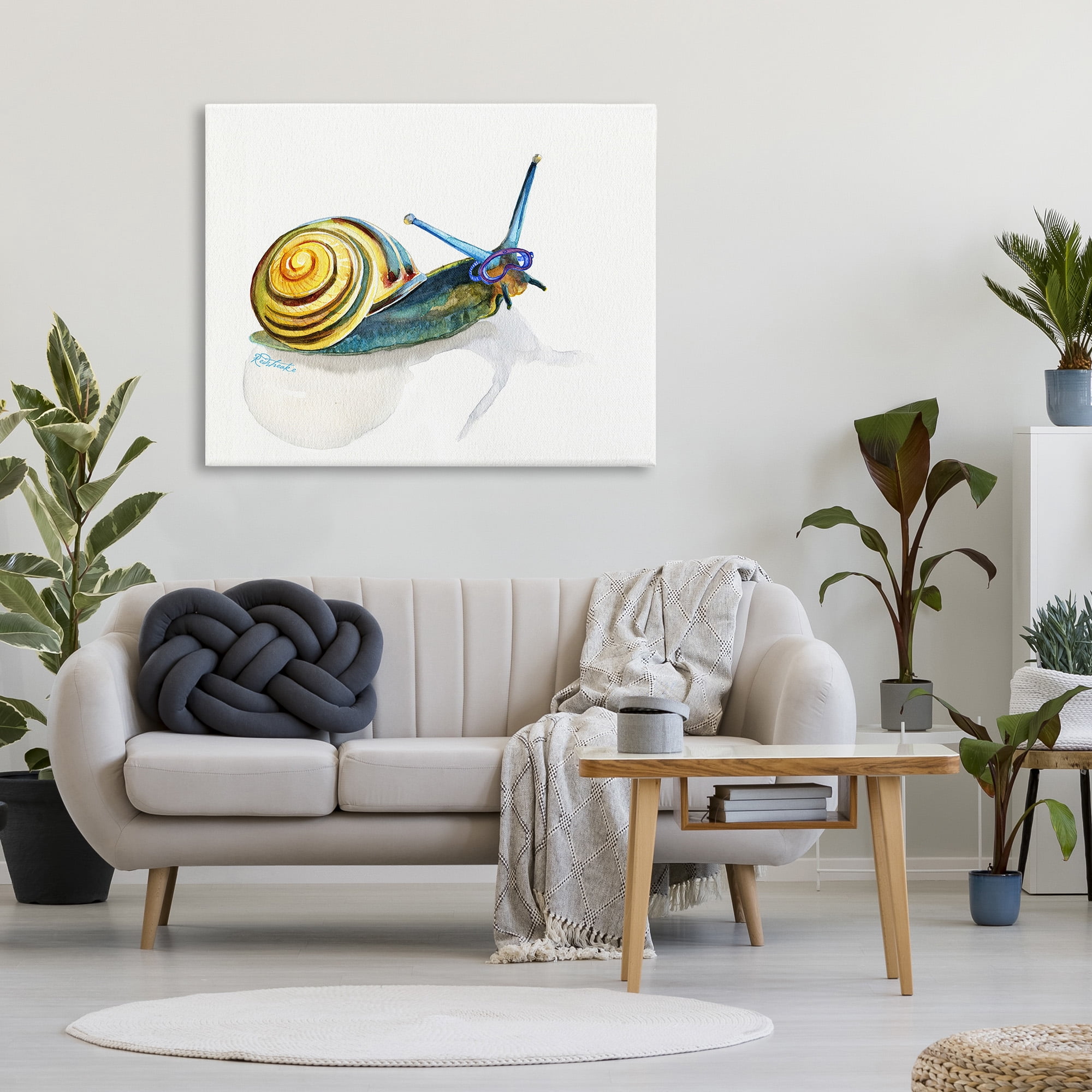 Stupell Industries Snail Wearing Snorkel Mask Animals & Insects Painting Gallery Wrapped Canvas Art Print Wall Art, 48 x 36