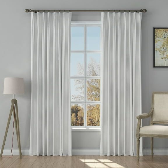 TWOPAGES Light Filtering 52 X 108 Inches Long Drape 1 Panel Pinch Pleat Linen Blend Curtain for Bedroom, Wide Stripe