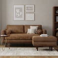 thumbnail image 5 of Simpli Home Morrison Mid-Century Modern 72 inch Wide Sofa with Ottoman Set in Caramel Brown Genuine Leather, 5 of 21