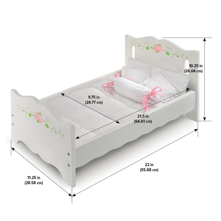 Badger Basket Doll Bed with Bedding, White Rose Design photo 5