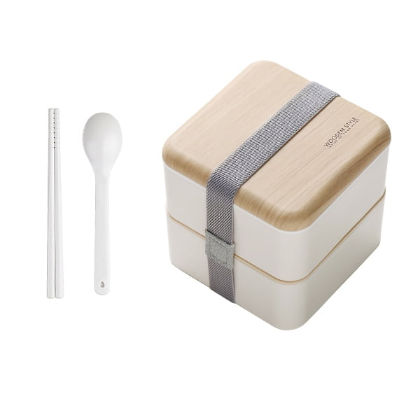 Lunch Box With Wooden Cover, Divider And Cutlery Set, Portable And Fresh,  One Box And One Cover Design
