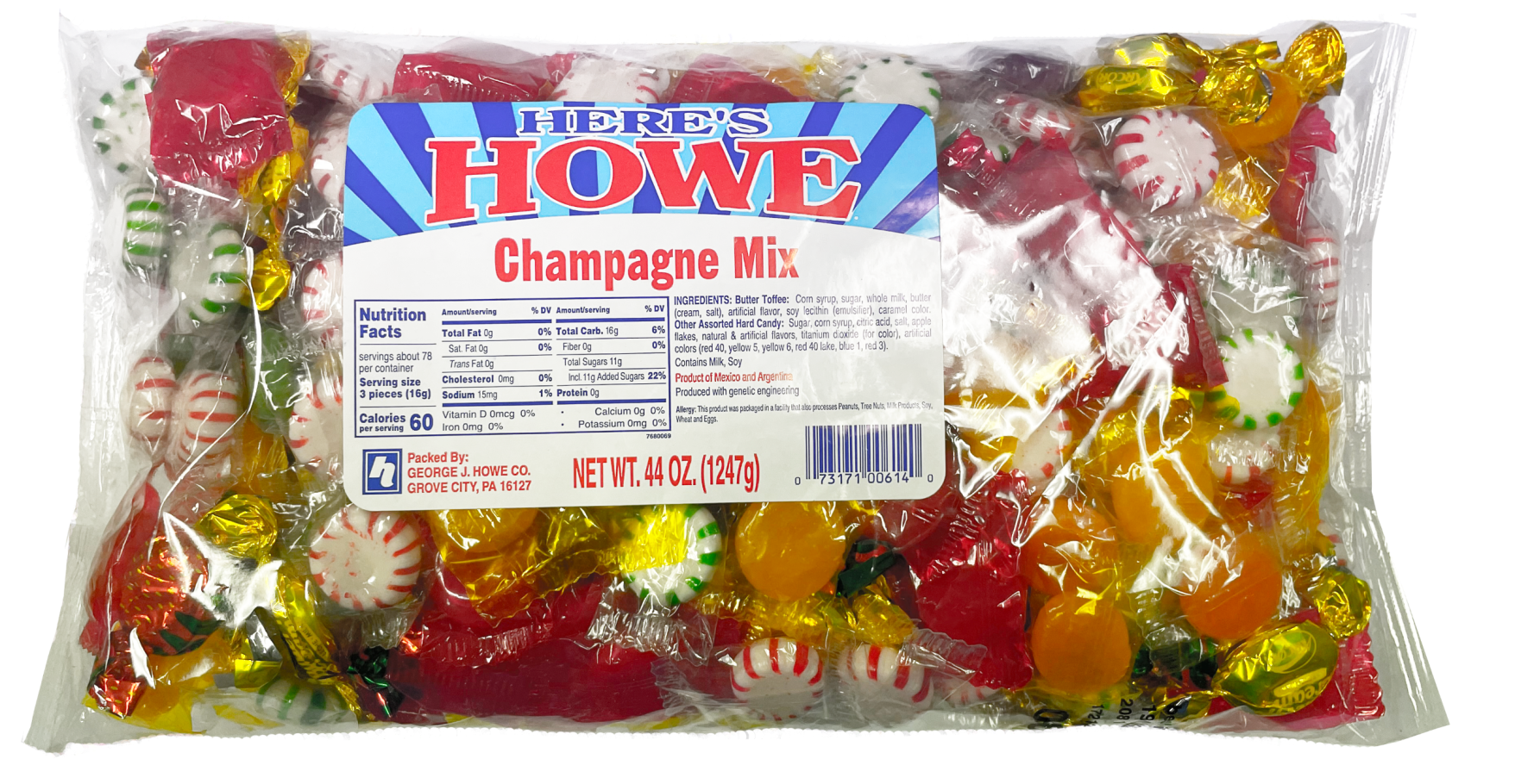 Howe Champagne Mix Hard Candy, 44 oz, Bag