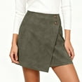 thumbnail image 2 of Wutalume Women's High Waist Suede Faux Leather Asymmetric Hem Mini Skirt, Solid Color with Zipper Detail, Edgy Style for Night Out and Party,Army Green M, 2 of 4