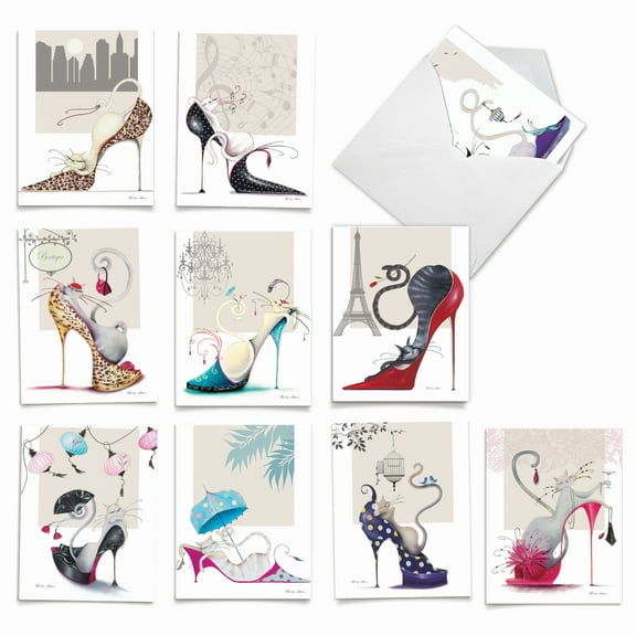 10 All Occasion Blank Note Cards Assorted (4 x 5.12 Inch) - CATITUDE SHOES M3324