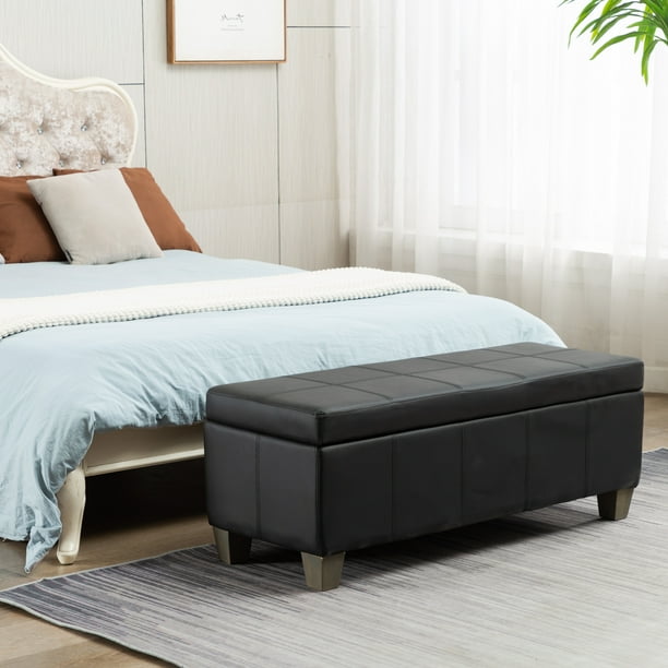 Foredo Rectangle Ottoman with Storage, Modern Faux Leather Bench with ...