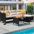 thumbnail image 4 of Homall Outdoor Rattan Sofa,L-Shaped Lounge Chair with Table,Black Rattan and Beige Cushion, 4 of 7