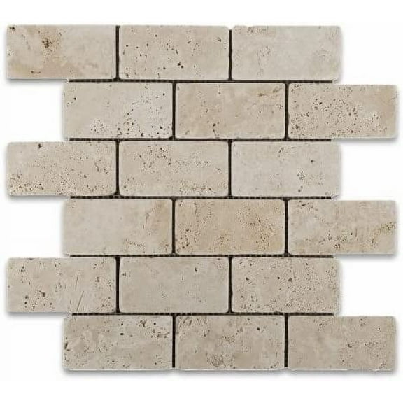 Ivory Travertine 2 X 4 Tumbled Brick Mosaic Tile - Box of 5 sq. ft.