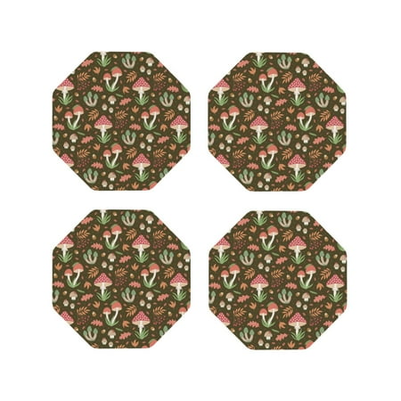 

Tideii Mushrooms and Autumn for Leather Coasters 4 Pieces Anti-fouling and Anti-scalding Decorative Coasters Suitable for Restaurants Kitchens Coffee Shops-Octagon