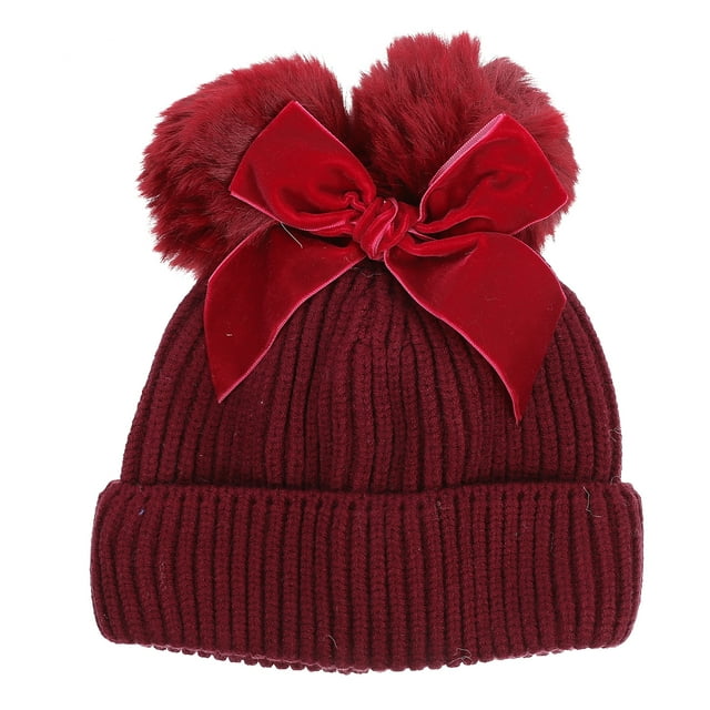 Shisuyan 1Pcs Knitted Hat Wool Dark Red Cap for Kids Round Heat Preservation
