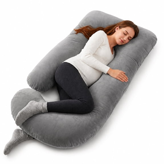 Pregnancy Pillow U Shaped Full Body Soft Maternity Pillow with Removable Velvet Cover, 70 Inch, Gray