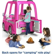 12V Power Wheels Barbie Dream Camper Battery-Powered Ride-On with Music Sounds & 14 Accessories