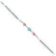 thumbnail image 3 of 925 Silver and 10K Yellow Gold Swiss Blue Topaz and Pink Moissanite and White Lab Grown Diamond Bracelet for Women (3.18 Cttw, November Birthstone, Heart 7MM and 6MM, 6.5/7/7.5 inch, Made in Italy), 3 of 5