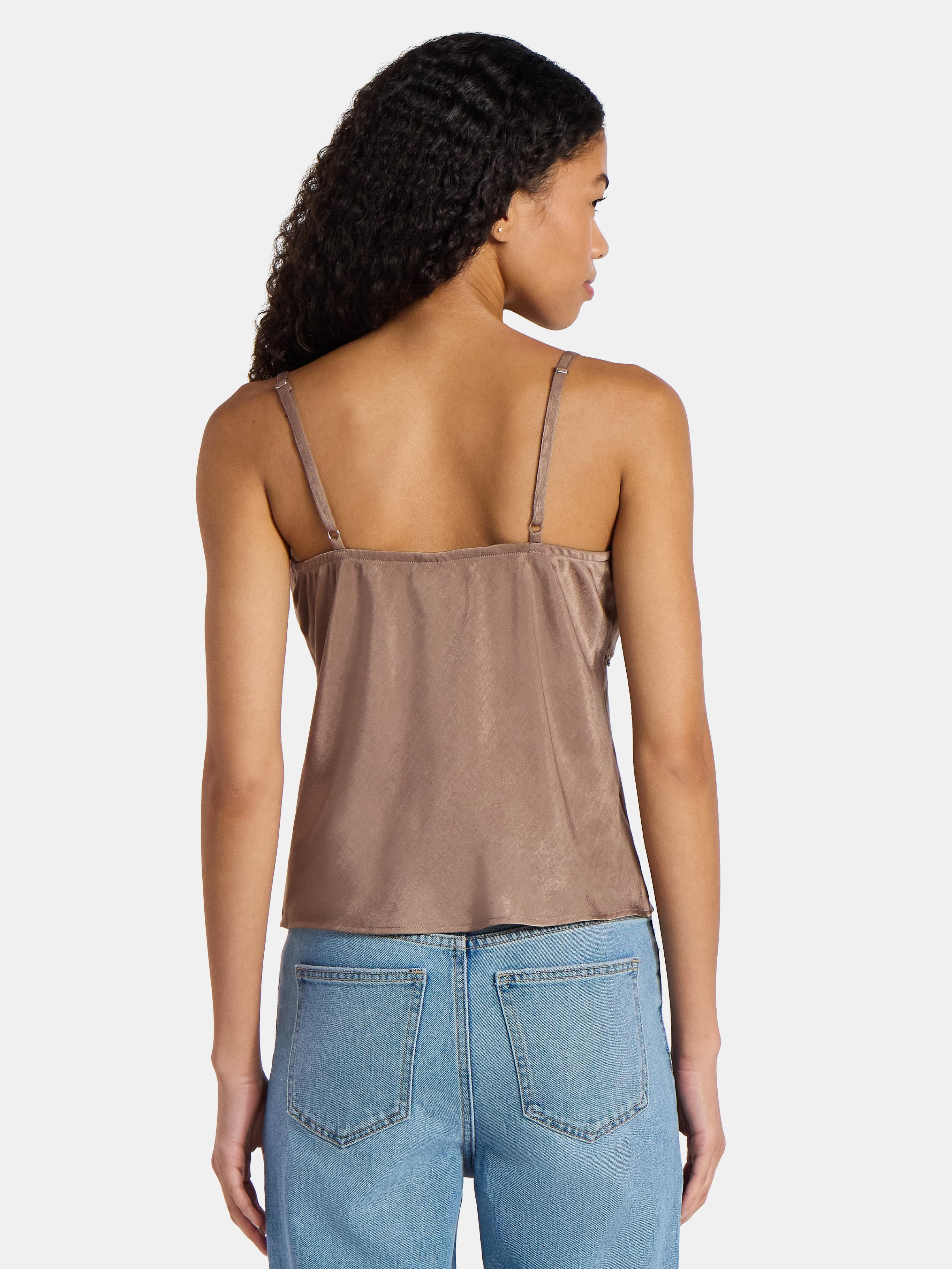 No Boundaries Woven Cami Top with Lace Trim and Bow, Women's