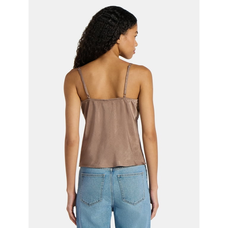 No Boundaries Woven Cami Top with Lace Trim and Bow, Women's