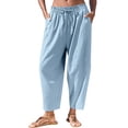 thumbnail image 2 of VBVC Women's Drawstring Cotton-Linen Wide Leg Pants,Ruched Hem Tapered Trousers For Women,Ladies Lightweight Sweatpants with Pockets,Light Blue,S-3XL, 2 of 8