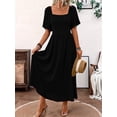 thumbnail image 4 of Womens Bohemian Square Neck Elegant Flared Ruffle Sleeve Maxi Dress Concert Beach Vacation Gown Black S, 4 of 7