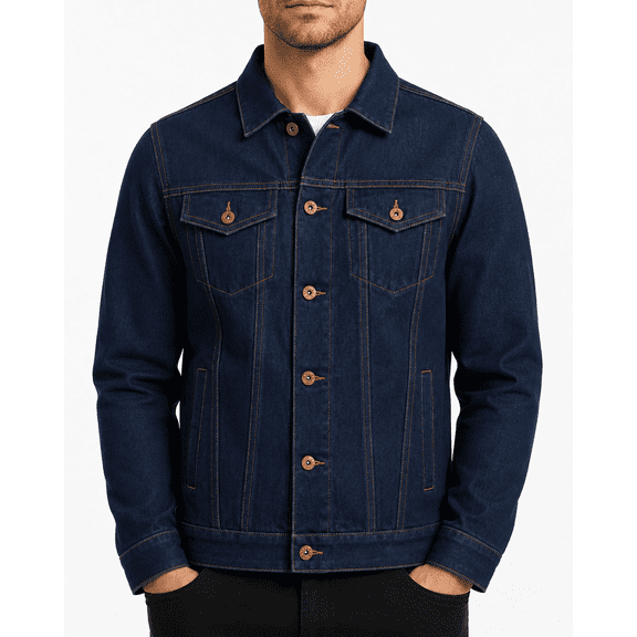 vkwear Men's Multi-Pocket Stretch Denim Trucker Jacket, Dark Indigo, M