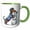 Green/White, variant on 3drose, Funny Cute Colorful Dachshund Dog in Sweater Building Snowman Abstract, 11oz Two-tone Green Mug