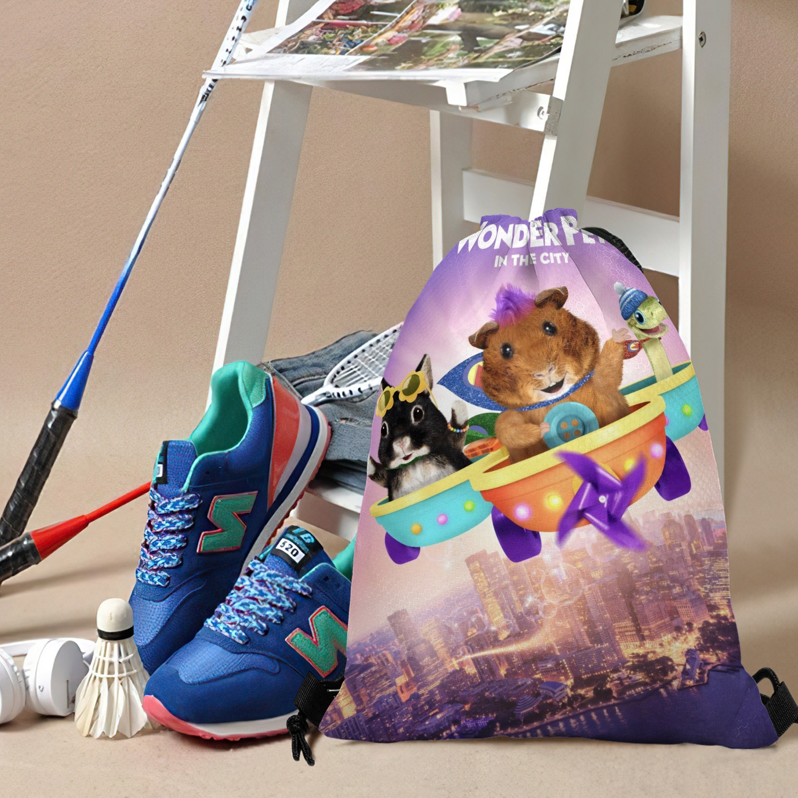 The Wonder Pets!-theme Drawstring Backpack Sports Gym Bag Water Resistant String Bag Cinch Bag，12"X16"（30X40cm）