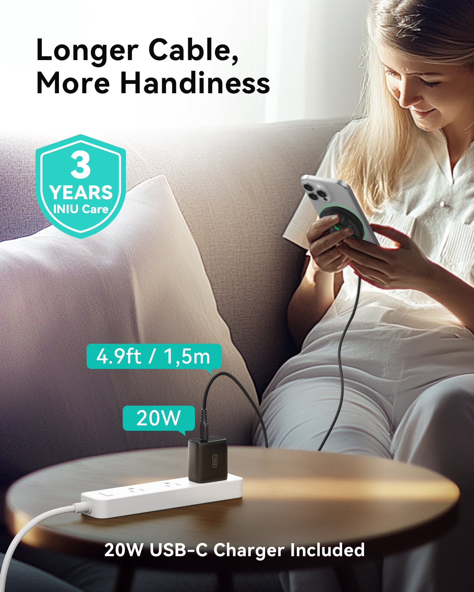 INIU for MagSafe Charger, 15W Qi2 Certified Magnetic Wireless Charger, with Adapter & Cooling Fan, Only for iPhone 12~17