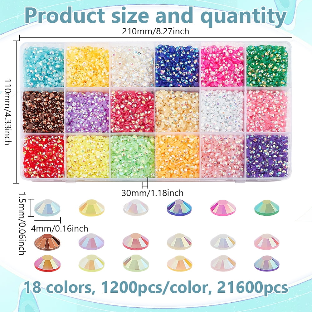 1set 21600pcs 18 colors Half Round Opaque Resin Cabochons Nail Art Decoration Accessories Mixed color 4x1.5mm 1200pcs/color
