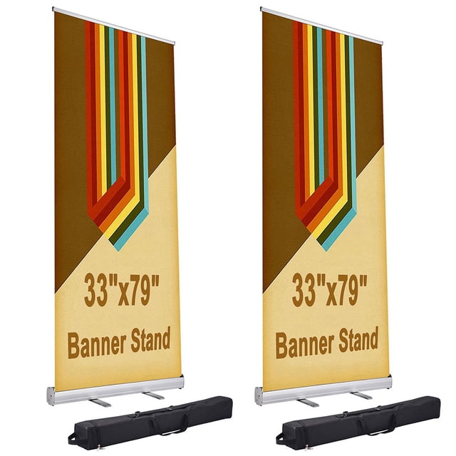 InstaHibit Support de Bannière Rétractable en Aluminium 33 Pouces x 79 Pouces pour Exposition Professionnelle avec Sac de Transport 2 Packs