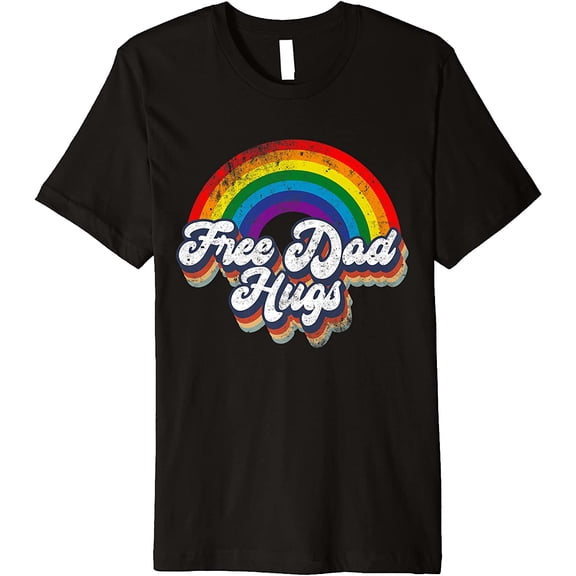 Free Dad Hugs Rainbow LGBT Pride Fathers Day Gift Ally LGBTQ Premium T-Shirt