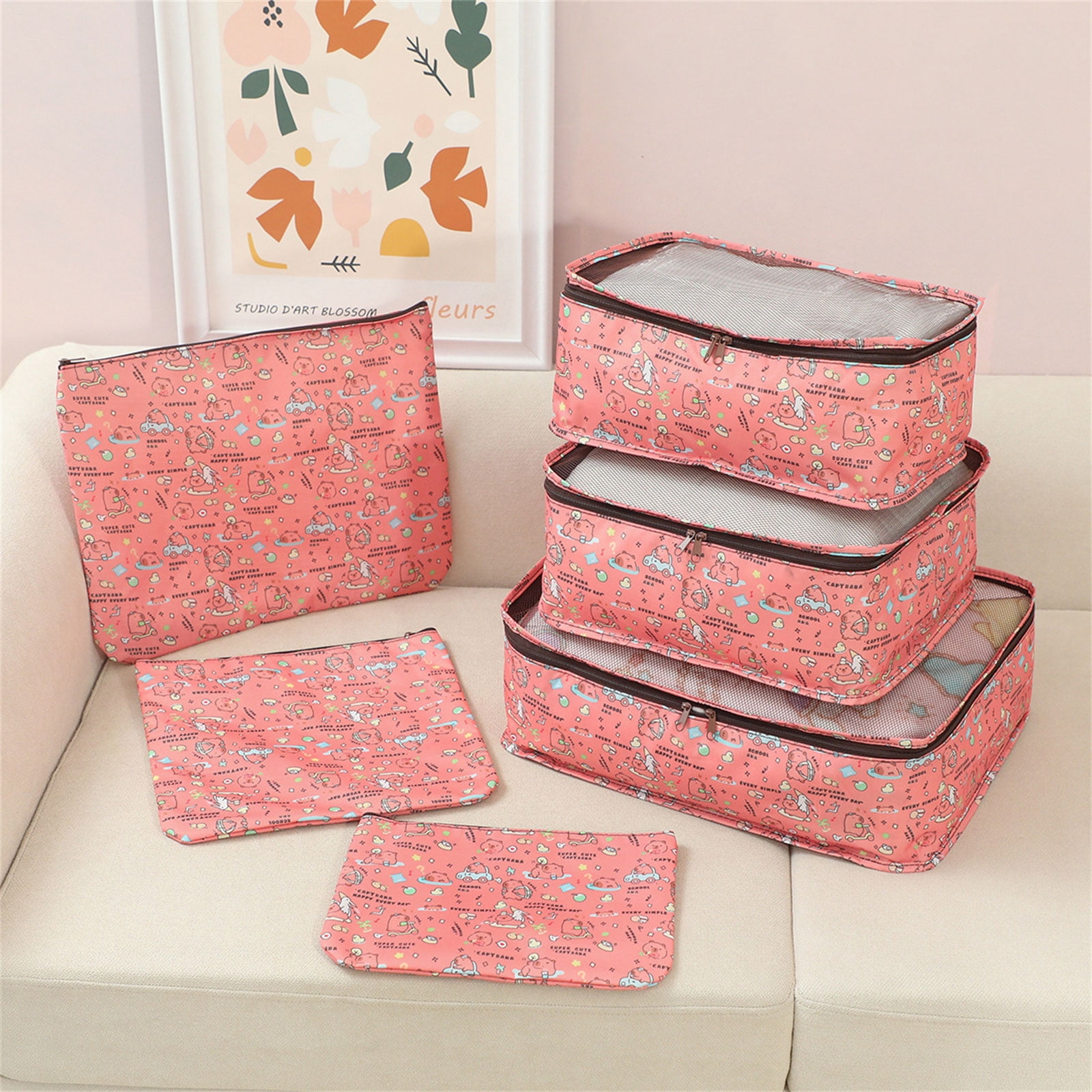 6Pieces Luggage Organizers Set Packing Cubes with Water Resistant Materials Includes Shoe Bag and Toiletry Pouches