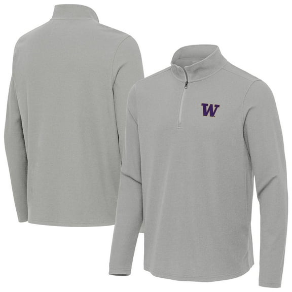 Men's Antigua Heather Gray Washington Huskies Sync Quarter-Zip Waffle-Knit Tri-Blend Pullover