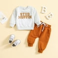 thumbnail image 2 of Two Piece Outfits,Toddler Boys Long Sleeve Letter Print Two Piece Outfit Set Comfortable Casual Playwear,Toddler Outfit,2-3 Years, 2 of 7