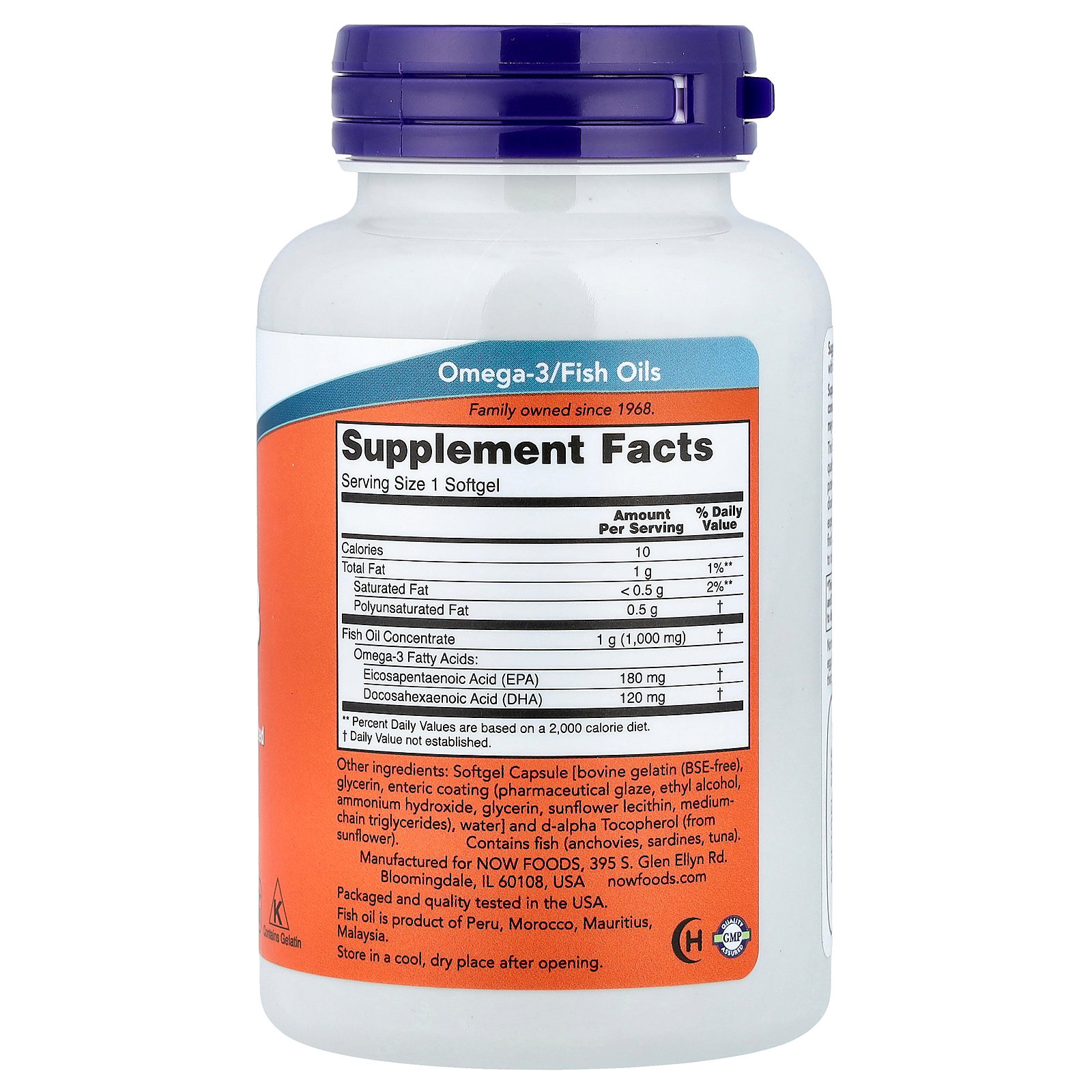 NOW Molecularly Distilled Omega-3 Softgels, 1000 Mg, 90 Ct