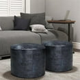 thumbnail image 2 of Connor Pouf Rond Bohème en Cuir Véritable Bleu Marine Vieilli, 2 of 5