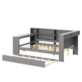 thumbnail image 6 of Harper & Bright Designs Full Size Daybed with Trundle, Desk and LED, Wood Captains Bed with Upholstered Headboard, Charging Station and Bookcase Shelves, Grey, 6 of 11