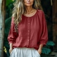 thumbnail image 2 of Womens Linen Cotton Shirts 3/4 Puff Sleeve Crewneck Button Down Blouse Loose Fit Casual Summer Gauze Shirt for Senior 2026, 2 of 6