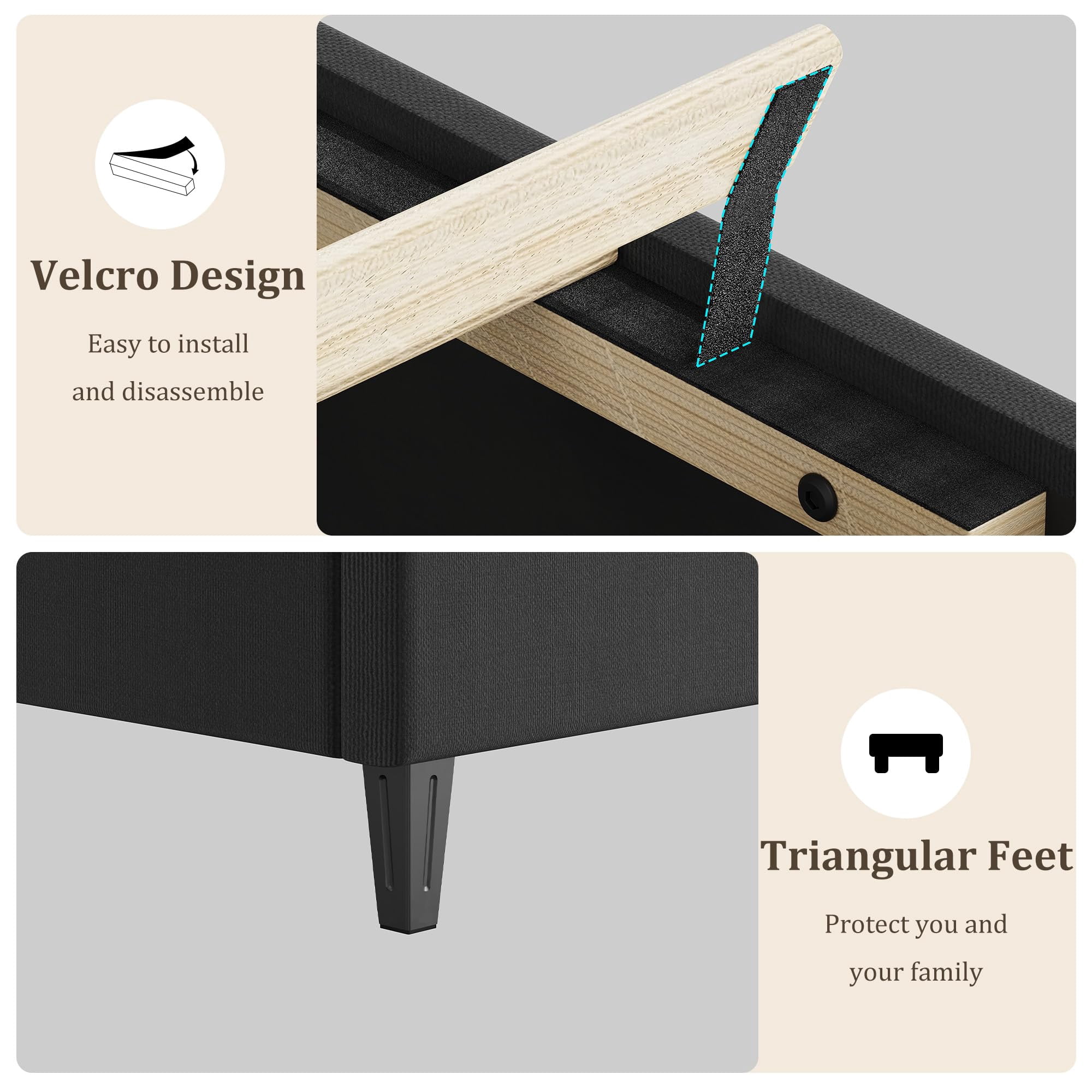 Velvet Upholstered Platform Bed Frame with Headboard, Queen Size Bed with Wooden Slats Support, No Box Spring Needed & Easy Assembly