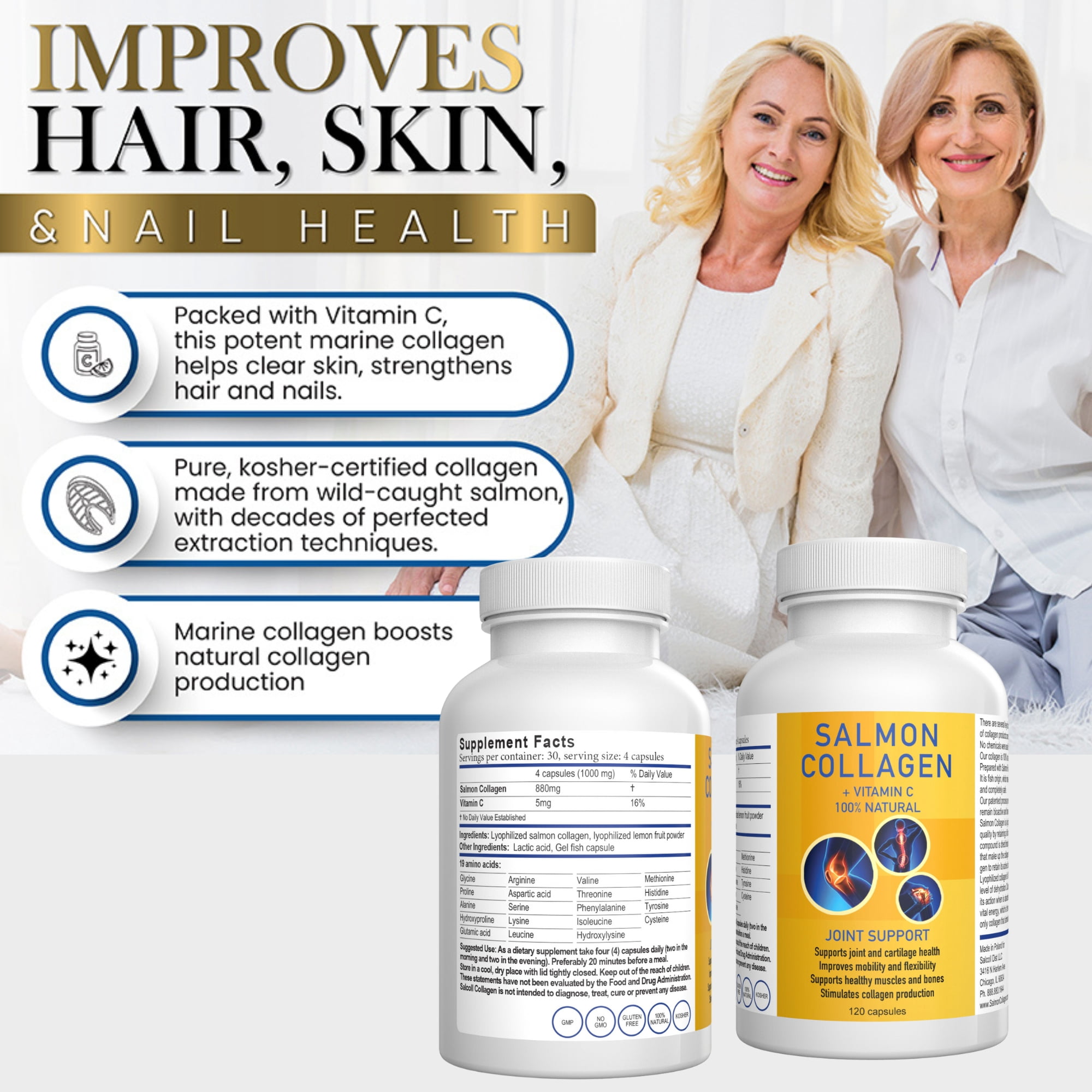 Salcoll Collagen Capsules Salmon Bioactive, Joint, Skin, Hair, Bone Support