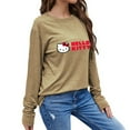 thumbnail image 2 of Hello Kitty Long Sleeve Shirts for Women Casual Crew Neck Basic Fall Tops Loose Fit Comfy Khaki 28Inch, 2 of 5
