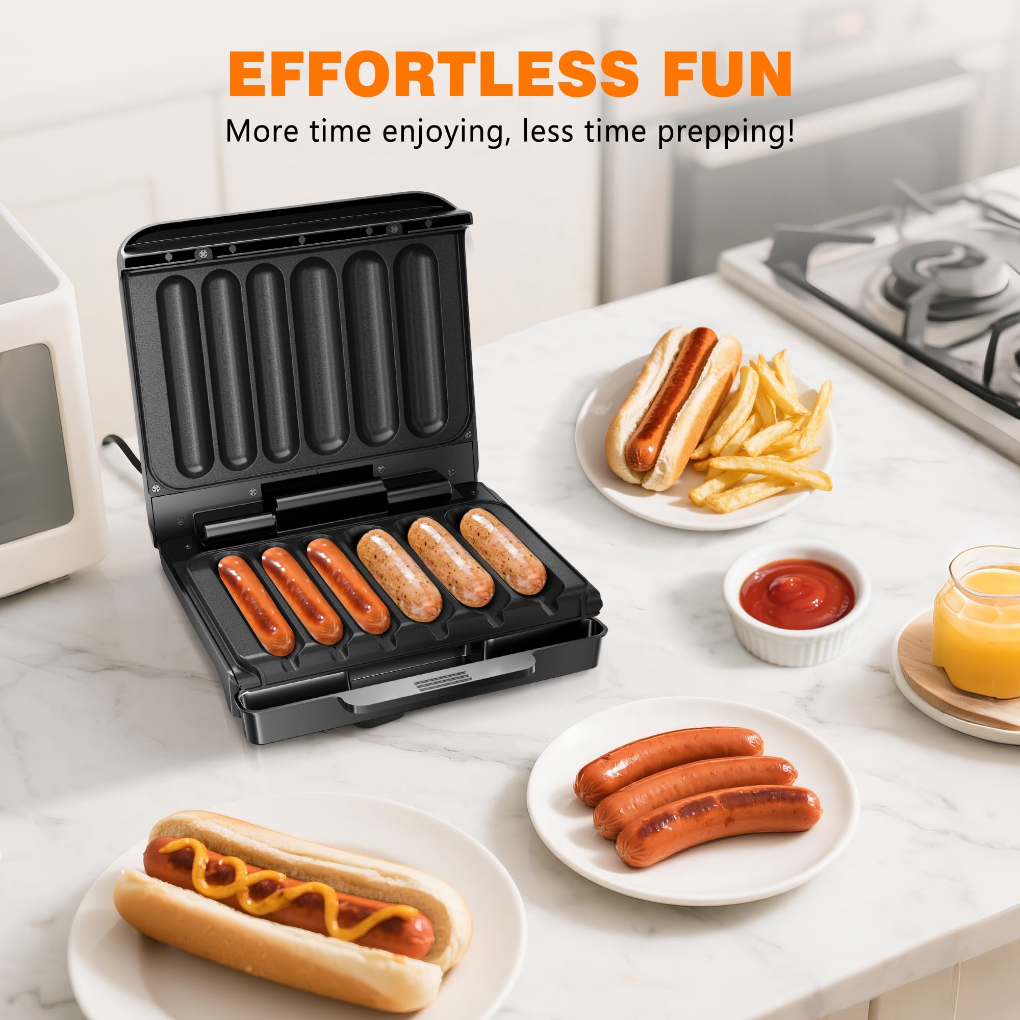 KEINVE Hot Dogs Toaster, Electric Grill with Oil Drip Tray, and Cord Storage, Ideal for Veggie Sausages, BBQ or Sausage, Nonstick Plate for Easy Clean