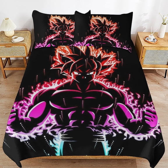 All Season 3 Pieces Dragon Ball Bedding Comforter Set Goku Quilt Cover with 2 Pillowcase 90"x90"