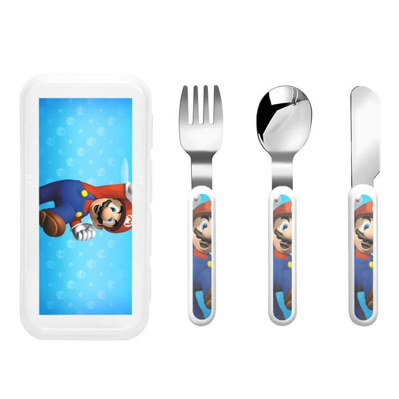 Picia Mario Pattern Toddler Utensils, Children's Knife, Fork And Spoon Set,Kids Silverware Set with Handle, 430 Stainless Steel