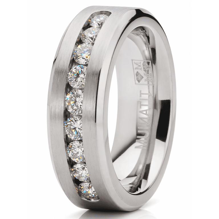Metal Masters Titanium Wedding Band Ring, Channel-Set CZ photo 2