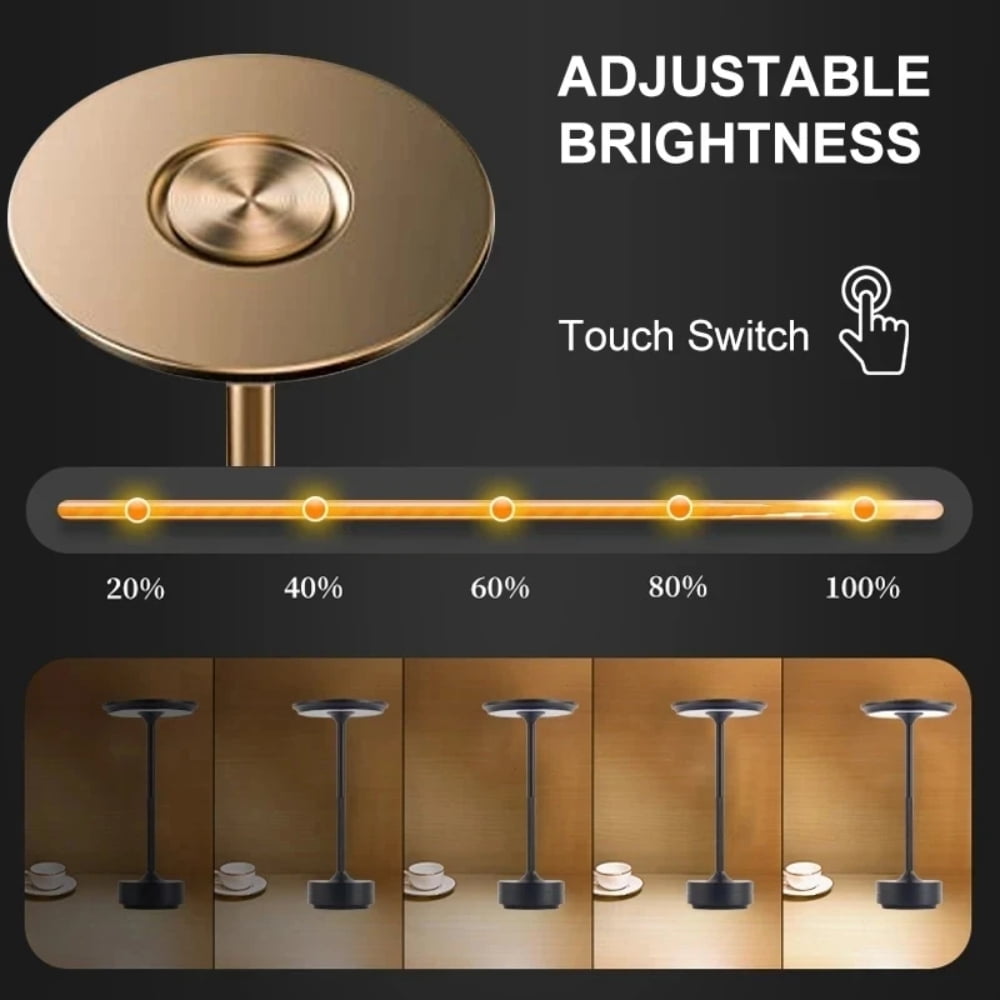 QUTETN New Aluminum Desk Lamp LED Rechargeable Table Lights Touch Switch Cordless Table Lamp for Bar Living Room Reading Book Dec Lamp