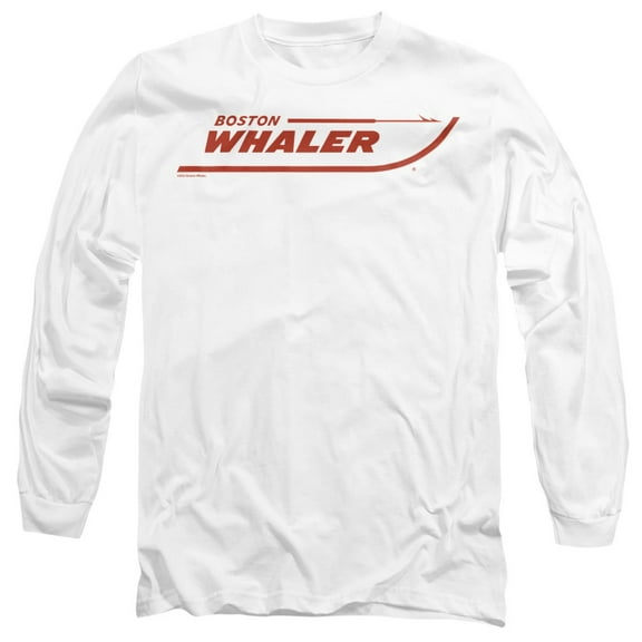 Boston Whaler Red Logo Unisex Adult Long-Sleeve T Shirt, White, 2X-Large