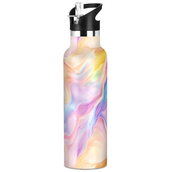 ALAZA Colorful Liquid Tie Dye Pattern Stainless Steel Water Bottle Vacuum Insulated Leak-Proof Tumbler with Straw Handle 20oz